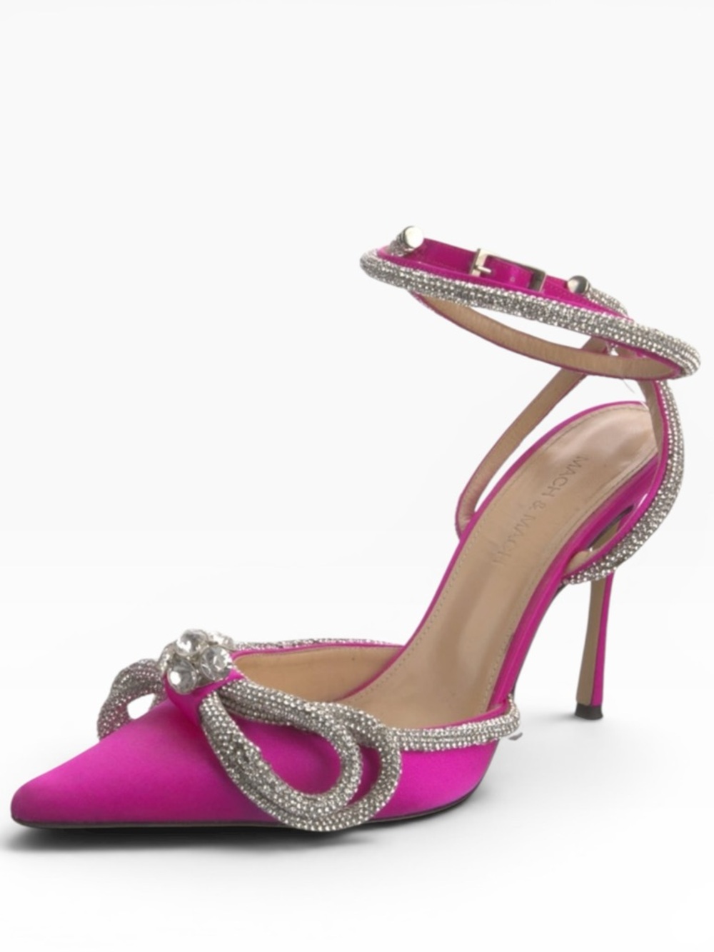 Mach & Mach Fuchsia Satin Double Bow Crystal Embellished Pumps Heels EU 38 US 8
